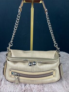 Coach Bonnie Cashin Limited Edition 13396 Metallic Straw Kisslock Frame Satchel
